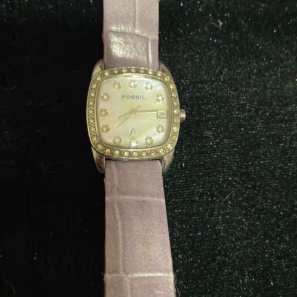 Fossil F 2 abalone face watch with purple leather band